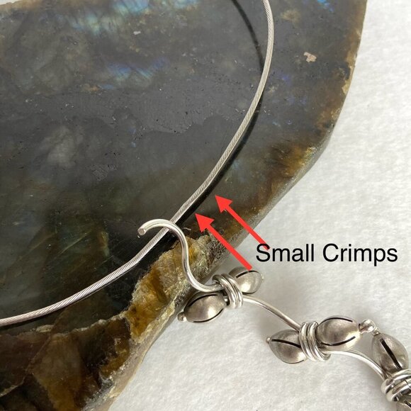 VTG Sterling Silver 925 Hand-wrought Modernist Beaded Floral Acorn Wire Necklace - Picture 5 of 16